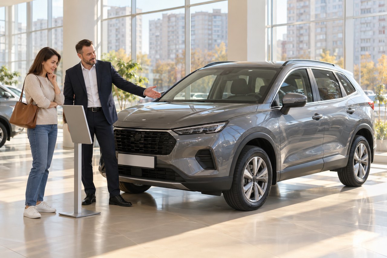 Покупательница обсуждает цену автомобиля